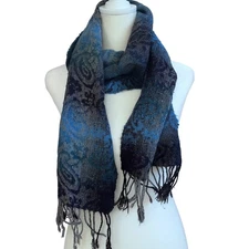 Cejon Soft Blue Ombre Paisley Scarf Wrap Shawl Made in Italy Fringe One Size