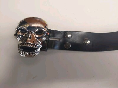 RARE VTG SLIPKNOT STUDDED LEATHER BELT CHROME SKULL BUCKLE