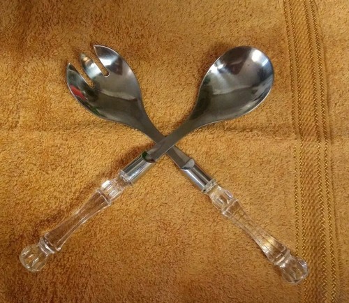 Vintage Lucite Handled Taiwan Stainless Salad Serving Set Retro Outstanding Mod! - Picture 7 of 7