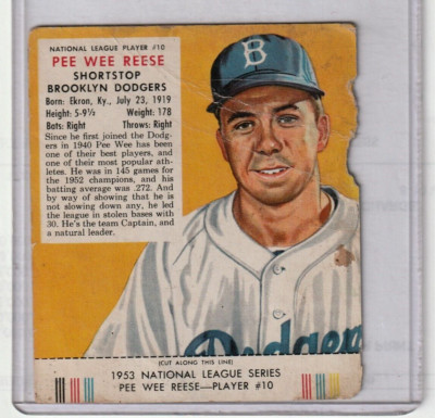 1953 RED MAN PEE WEE REESE #10 W/ TAB BROOKLYN DODGERS POOR