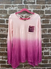 JUSTICE GIRLS 10 KIDS PINK OMBRE LONG SLEEVE T FLIP SEQUIN POCKET TOP SHIRT TEE