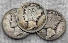 Lot of 3 1925 Mercury Dimes PDS : 1925P 1925D 1925S - .9 Fine Silver Coins