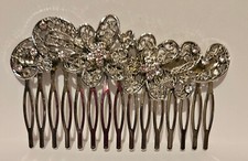 Vintage Silver Tone Floral/Flower Bridal Hair Comb With Rhinestone