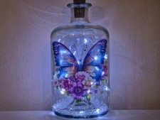 Bright butterfly bottle lamp, unique handmade gift for her.
