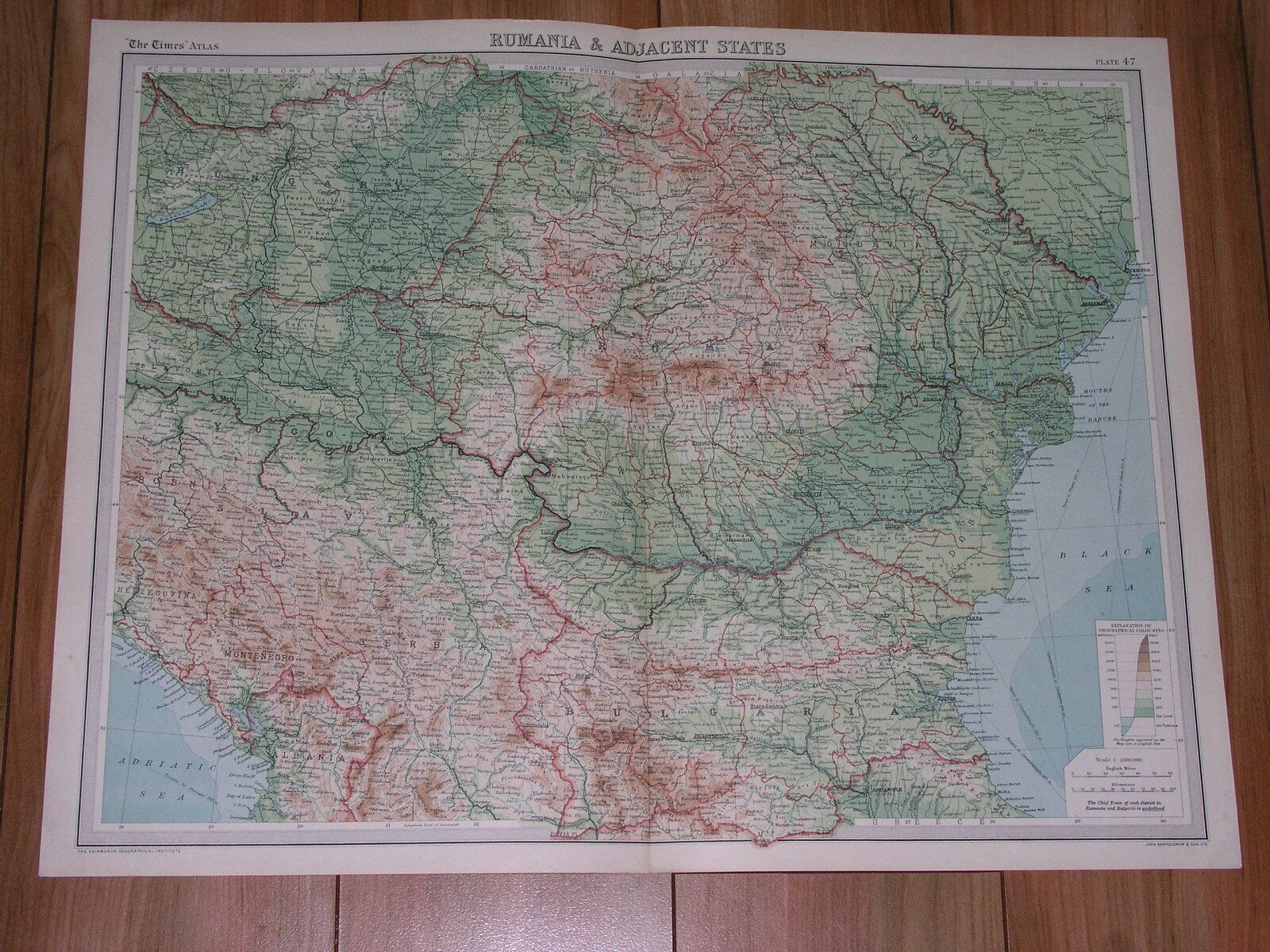 1922 MAP OF ROMANIA MOLDOVA BULGARIA HUNGARY TRANSYLVANIA YUGOSLAVIA SERBIA 