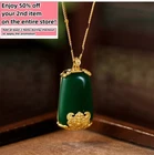 Green Jade Retro Pendant Necklace Charm 18K Gold Plated Chain Dainty Gemstone