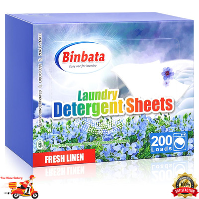 Binbata Laundry Detergent Sheets, 200 Loads Hypoallergenic Eco-Friendly