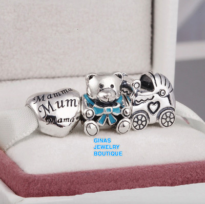 Authentic.925 Solid Sterling European Charm Fit PAN BRACELET 3 ~ BOY BABY MOM