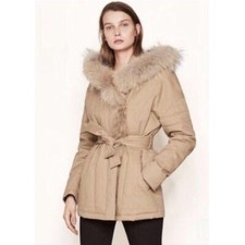 ** Maje ** Beige Quilted Parka ** Fur Detail ** Fr 38 **