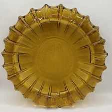 Vintage Sunburst Ashtray Large Honey Amber Glass Mid-Century Cigar 10"