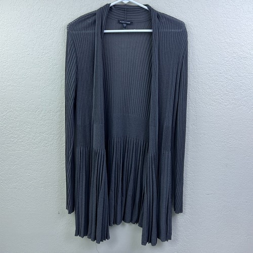 Eileen Fisher Cardigan Womens L Gray Open Front Ribbed Lightweight Viscose Knit