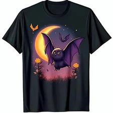 Charming Bat Graphic on Black T-Shirt Night Sky Design for All Ages