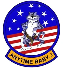 “Anytime Baby” F-14 Tomcat Logo Die Cut Laminated Vinyl Decal Multiple Sizes
