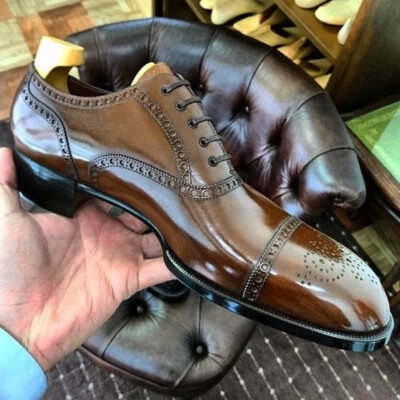 Tailor Made men Chocolate brown leather formal dress ,office wear shoes |  eBay