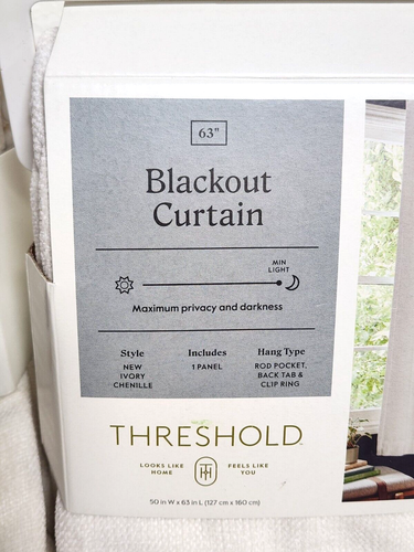1 Pair 50 x 63 Blackout Chenille Curtain Panels - Ivory - Threshold - Picture 6 of 15