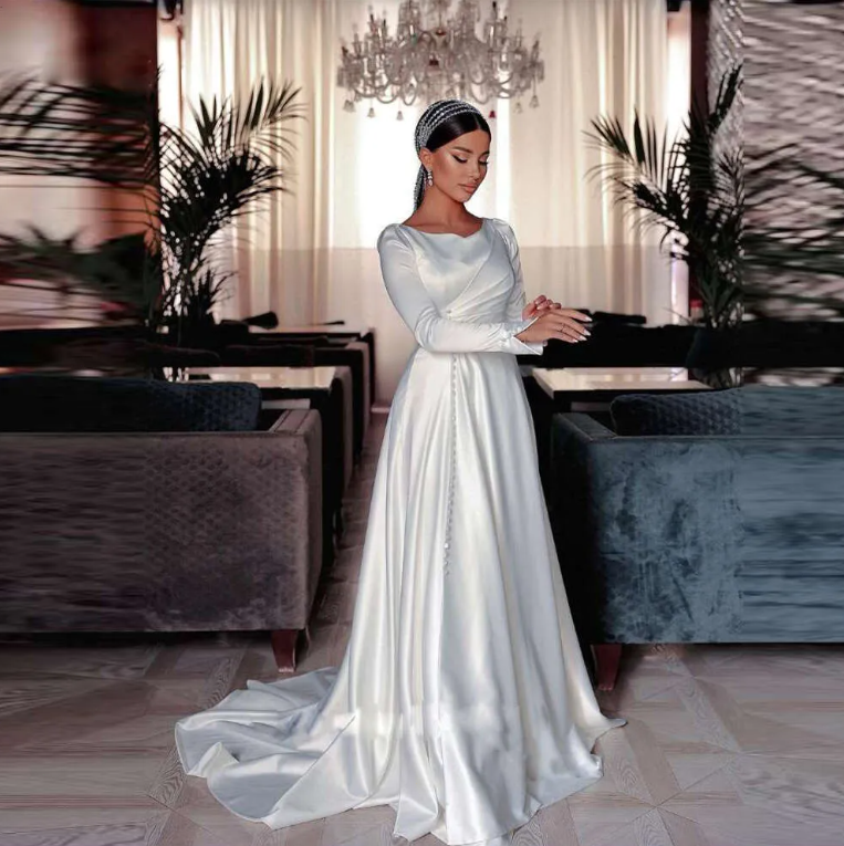 modest minimalist wedding dress Simple Modest Long Sleeves Sheath Bridal Dresses Country Wedding Dress, MW515