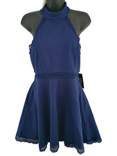 Lulus Blue Crochet Lace Halter Mini Dress Size Small Sleeveless NWT