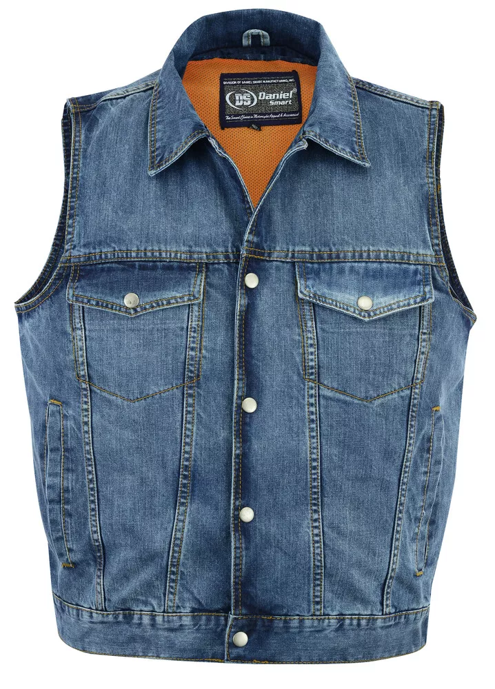 Denim motorcycle vest with gun pocket sales