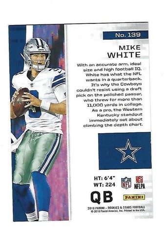 Tarjeta de radiocontrol Mike White 2018 Panini R & S roja paralela. # 139, # 13 de # 75 - Imagen 2 de 2