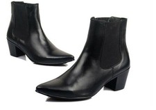Men Real Leather Ankle Boots Cuban Heel Shoes Formal Chelsea Boots
