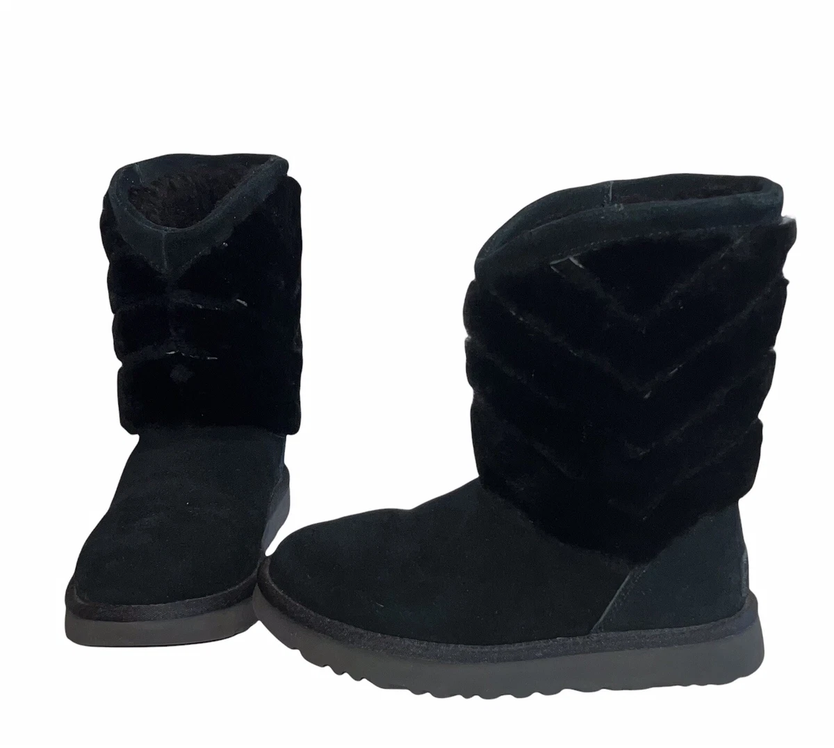 UGG Tania Black Suede Sheepskin Cuff Short Winter Boots Womens