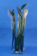 MURANO vaso vetro soffiato sommerso verde foglie Attribuibile a Archimede Seguso