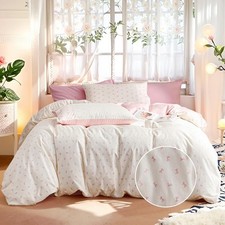 Bow Duvet Cover Full Size Pink White Bowknot Bedding Set 3Pcs for Girls Cotto...