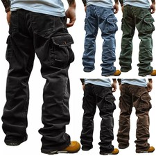 UK Men's Combat Loose Baggy Casual Cargo Pants Cotton Outdoor Working Trousers