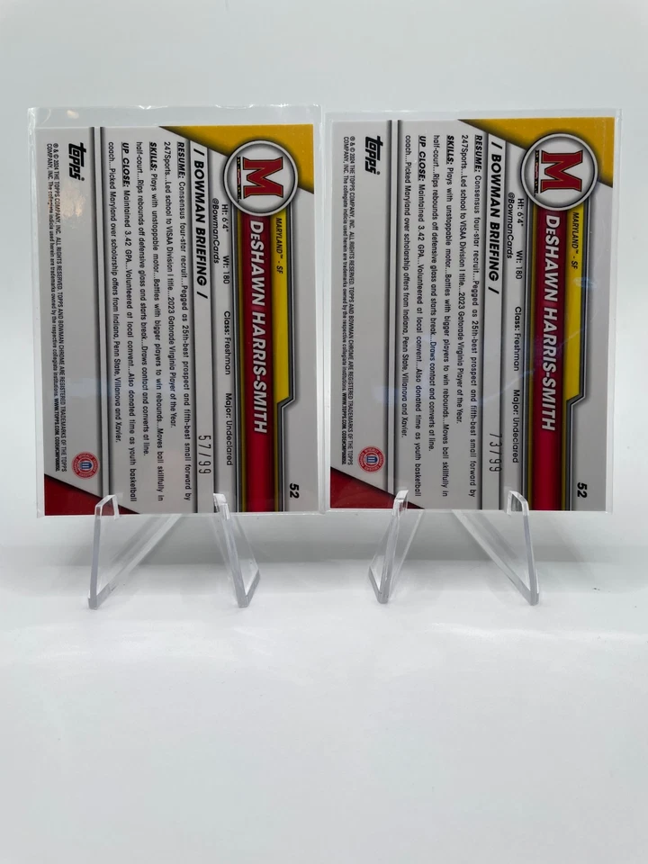 2023-24 Bowman U Chrome Sapphire DeShawn Harris-Smith Green Refractor /99 + Base - Image 4 of 4