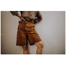 Vintage Brown Suede Leather Paper Bag Shorts High Rise Size Medium