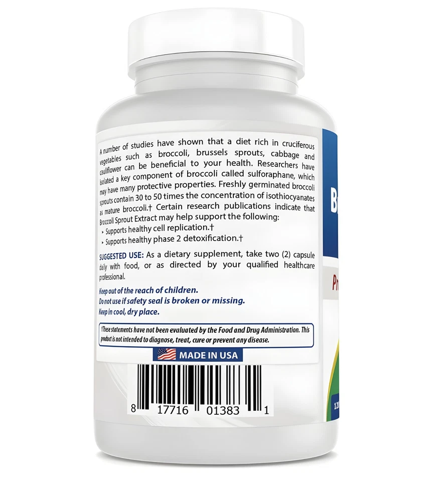 Экстракт ростков брокколи широкого спектра действия 1000 мг, 120 капсул без ГМО для здоровья. - Изображение 2 из 4
