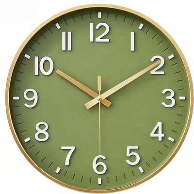 Wall Clocks Battery Operated,Wall Clock Green Gold,8 inch Wall Clock Silent Non