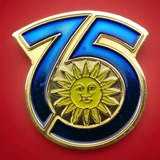 Sun Valley Iowa Vintage Pin Blue Gold 75 Year Anniversary Commemorative