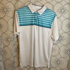 Men’s PGA Tour Pro Series White Teal Stripe Polo Shirt Size Large