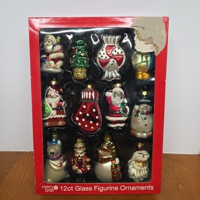 Merry Brite Christmas Tree Ornaments 12 Glass Figurine Ornaments 2010 CVS