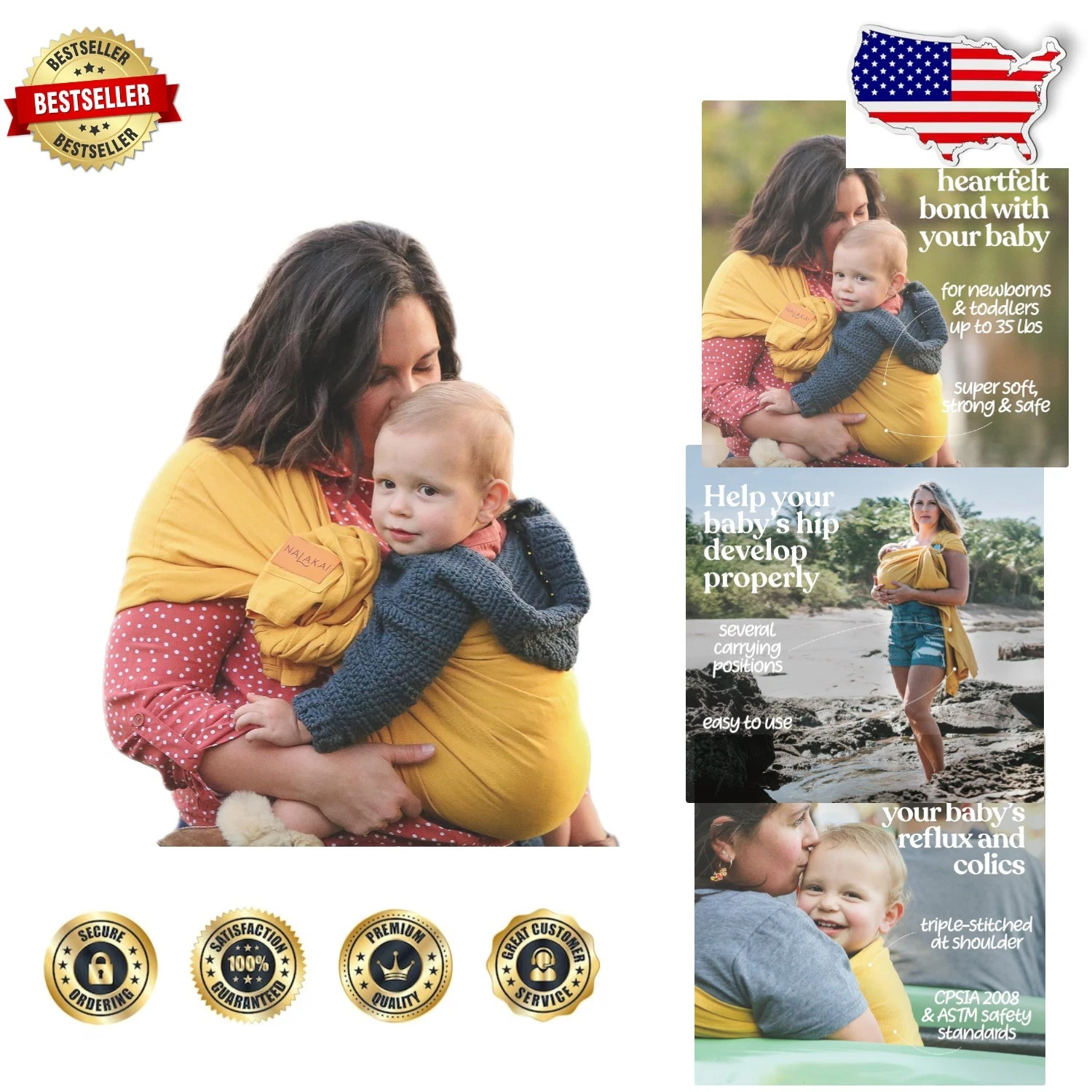 Comfortable Baby Sling Carrier - Viscose Linen Blend, Sol Yellow