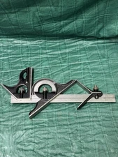 STARRETT COMBINATION SET No.490 WITH SQUARE,CENTER,REVERSABLE PROTRACTOR & BLADE