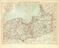 Ostpreussen & Westpreussen historische Landkarte Karte Lithographie ca. 1897