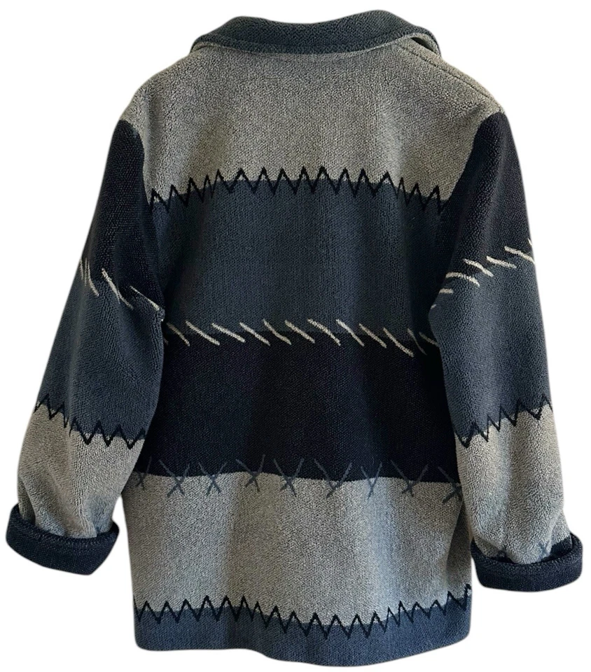 Chaqueta/abrigo de vellón con botones a rayas azules y grises FS Limited de colección forrado satinado talla L Foto 3 de 4