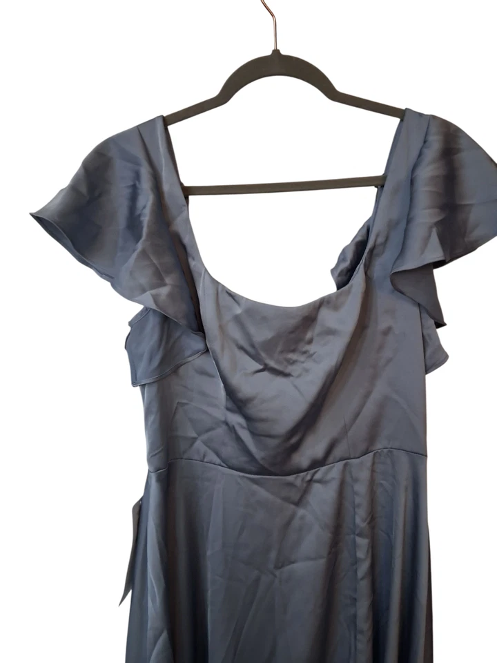 Azazie Bondi Stretch Satin Bridesmaid Dress Dusty Blue Color Size A8/12 - Image 3 of 4