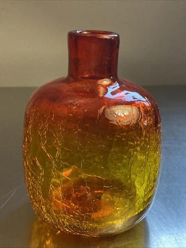 Nice* MCM BLENKO CRACKLE GLASS VASE OR CANDLE HOLDER VINTAGE 5.5" TALL