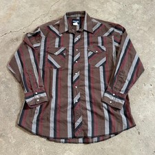 Wrangler Western Shirt Mens 17x35 Brown Striped Pearl Snap Long Sleeve Cowboy XL