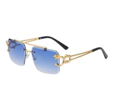 Rimless Hip Hop Sunglasses - Gold Leopard Frame - Blue Gradient Lens M12