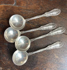 Antique Sterling DOMINICK & HAFF No. 10 1896 Bouillon Spoons FLORAL Lot of 4