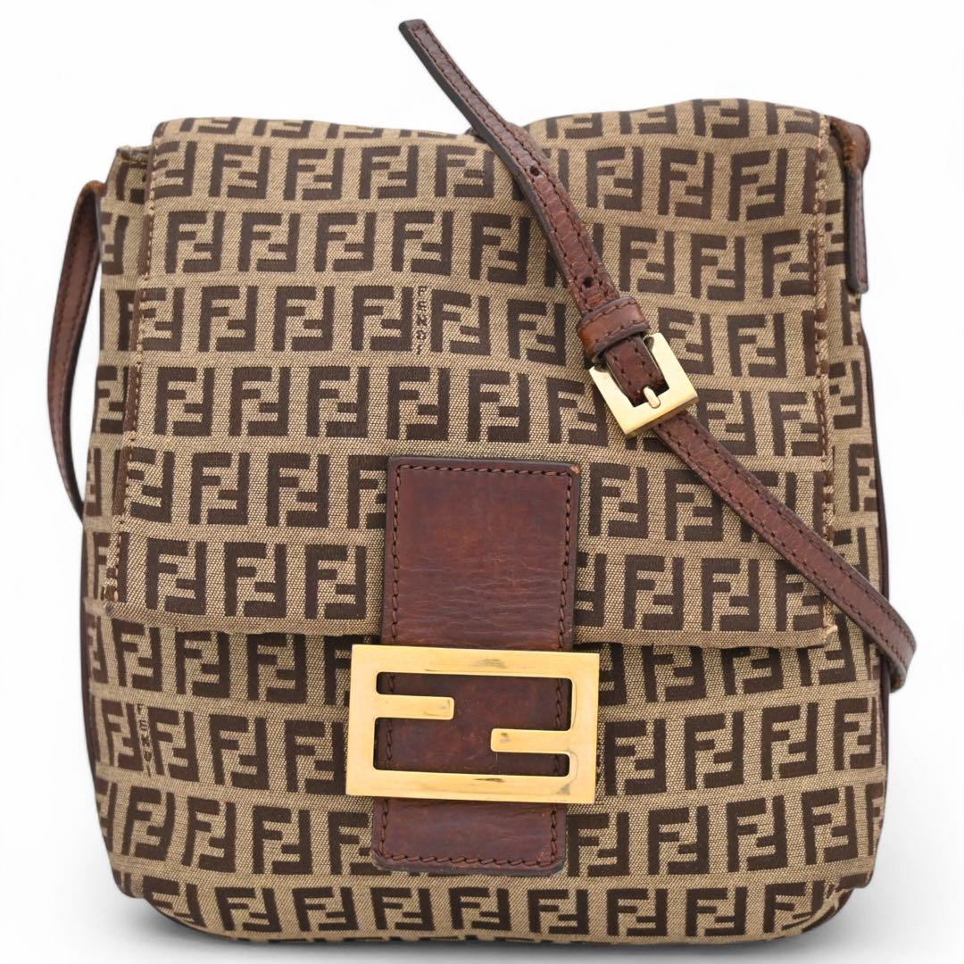 Fendi Zucca Shoulder Bag Brown Canvas Crossbody with F Hardware Designer Purse