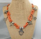 RARE Vintage Moroccan Coral And Silver Gates of Paradise Talisman Necklace 20"