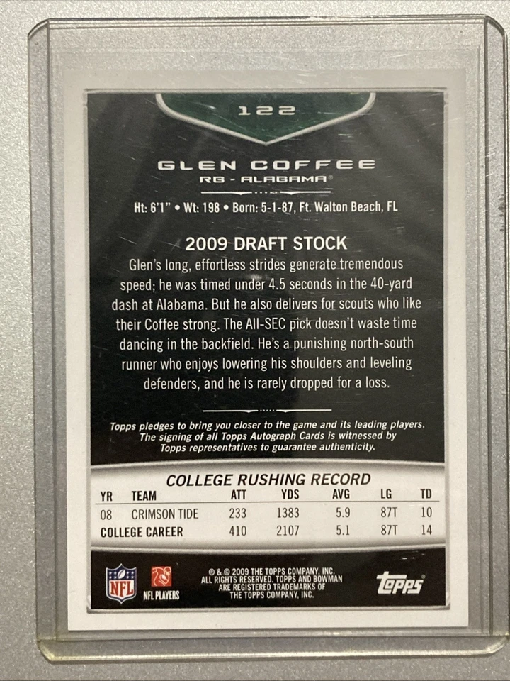 2009 Bowman Draft Picks- Glenn Coffee #122 ROOKIE AUTOGRAPH Alabama - Image 2 of 4