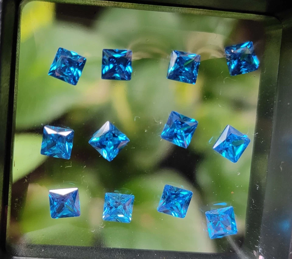 Lote de 12 piedras preciosas sueltas corte cuadrado topacio azul natural excelente calidad Foto 4 de 4