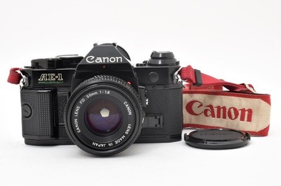 【 NEAR MINT w/Strap 】 Canon AE-1 Camera  SLR Black NFD 50mm f/1.4 From Japan