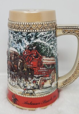 1987 Budweiser Clydesdale Collector Holiday Beer Stein ''C'' Series Anheuser Busch
